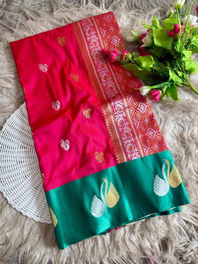 PREMIUM BANARASI PAITHANI SILK SATIN SWAN BORDER SAREE