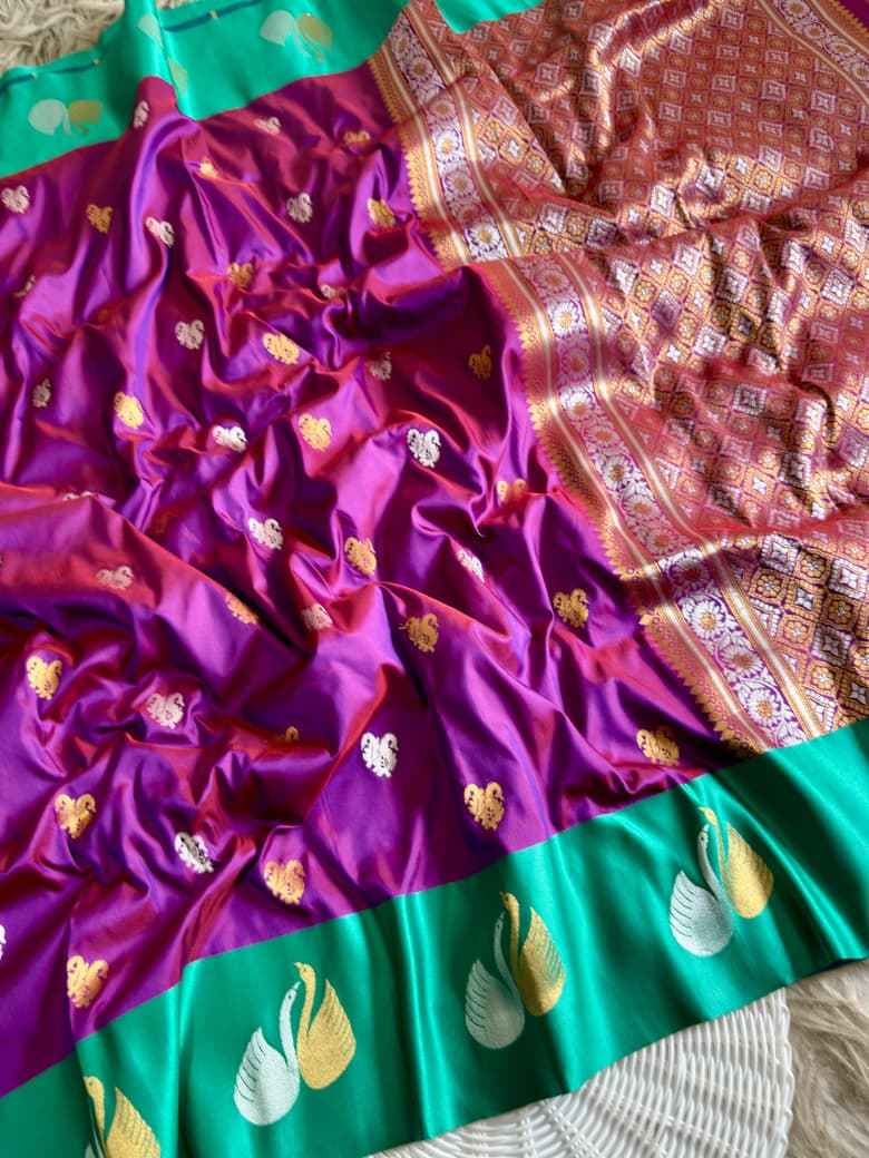 PREMIUM BANARASI PAITHANI SILK SATIN SWAN BORDER SAREE