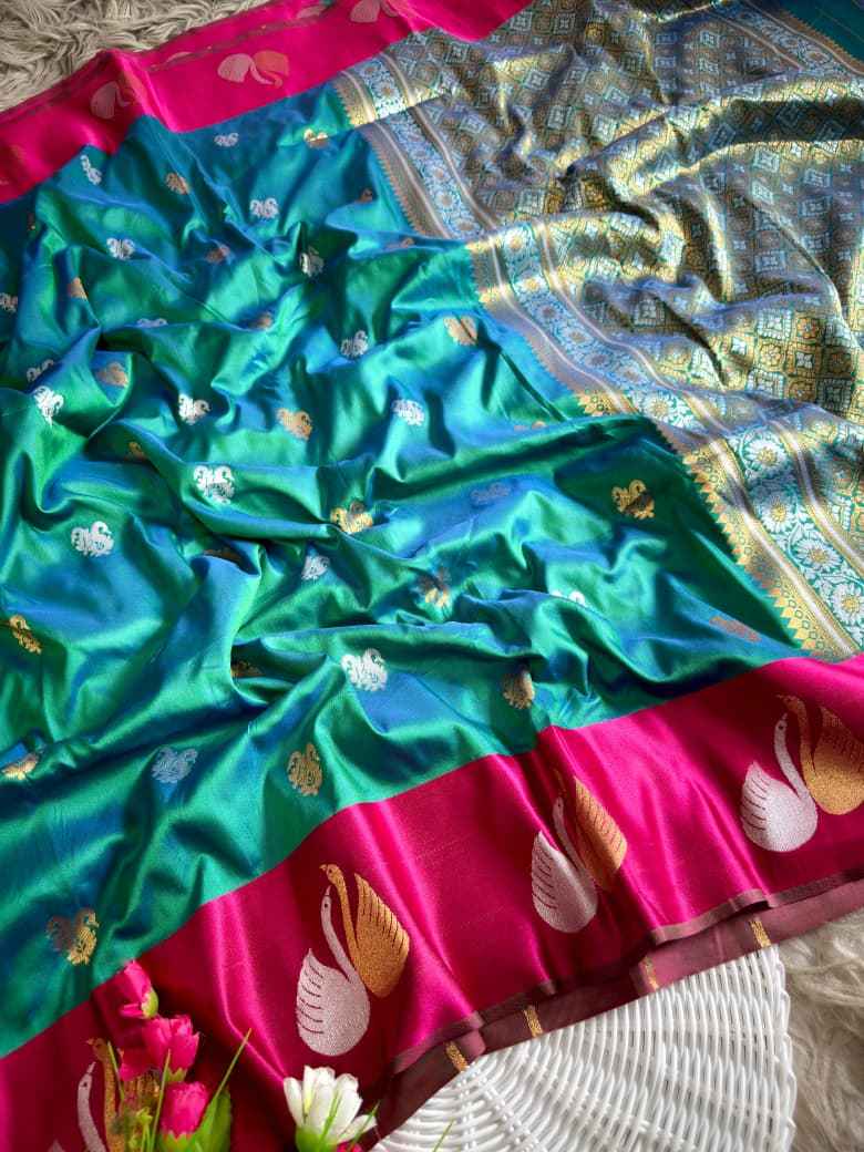 PREMIUM BANARASI PAITHANI SILK SATIN SWAN BORDER SAREE