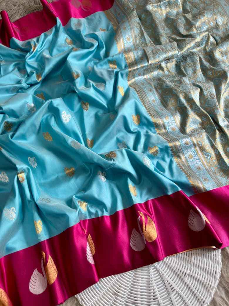 PREMIUM BANARASI PAITHANI SILK SATIN SWAN BORDER SAREE