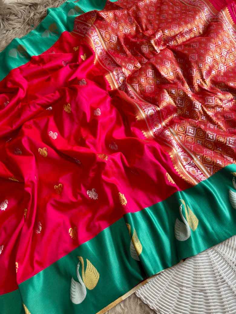 PREMIUM BANARASI PAITHANI SILK SATIN SWAN BORDER SAREE