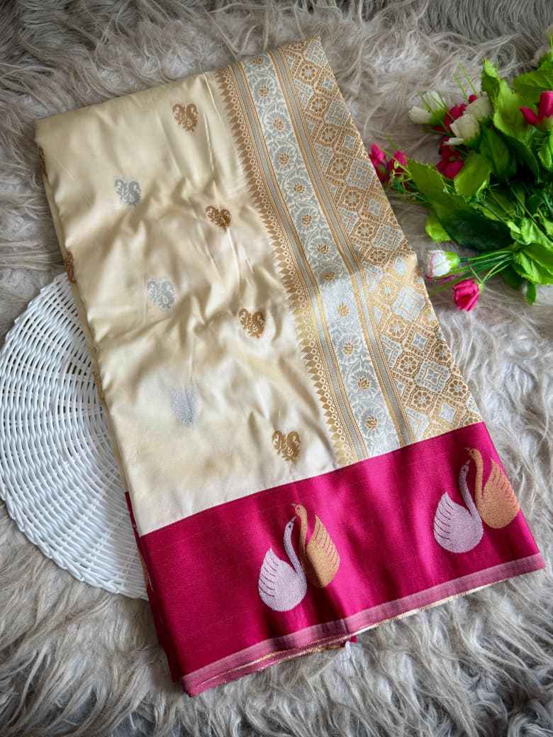 PREMIUM BANARASI PAITHANI SILK SATIN SWAN BORDER SAREE