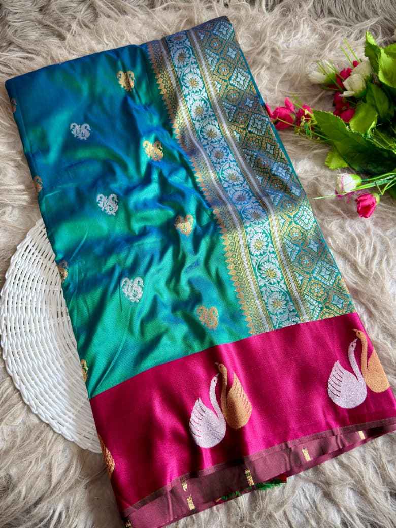 PREMIUM BANARASI PAITHANI SILK SATIN SWAN BORDER SAREE