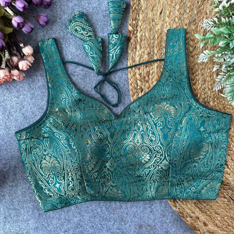 PURE BANARASI SILK GOLDEN ZARI WORK READYMADE BLOUSE