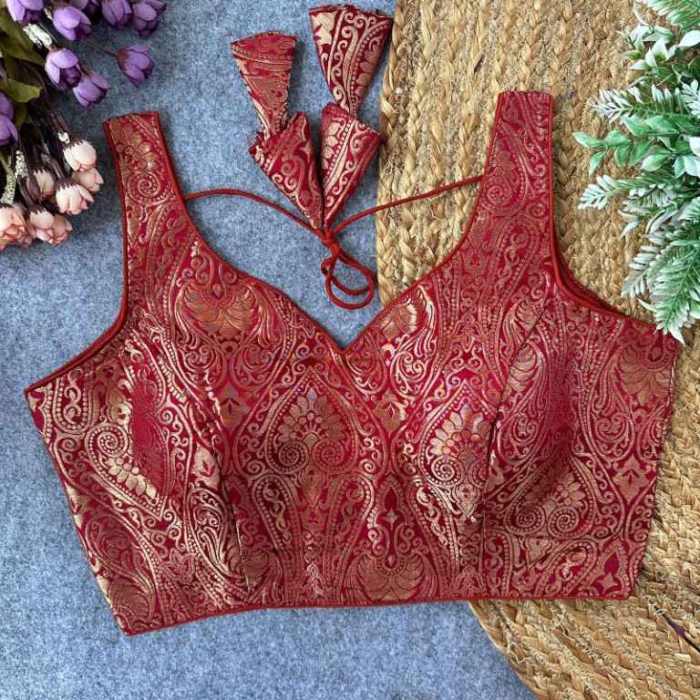 PURE BANARASI SILK GOLDEN ZARI WORK READYMADE BLOUSE