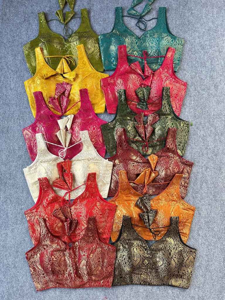 PURE BANARASI SILK GOLDEN ZARI WORK READYMADE BLOUSE