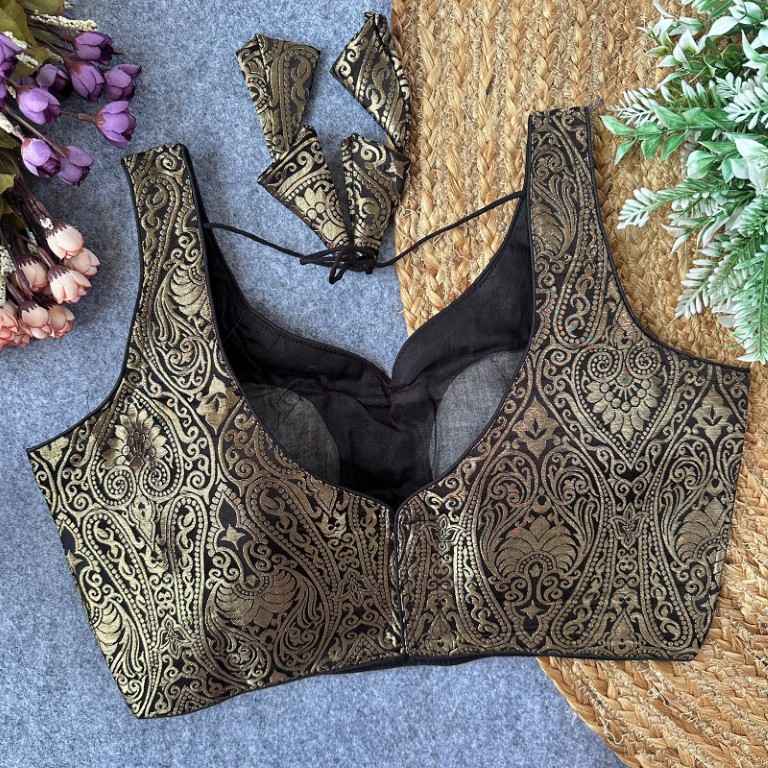 PURE BANARASI SILK GOLDEN ZARI WORK READYMADE BLOUSE
