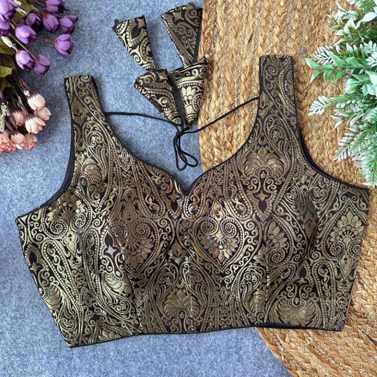 PURE BANARASI SILK GOLDEN ZARI WORK READYMADE BLOUSE