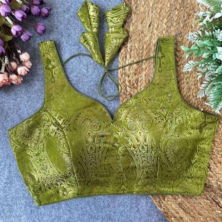PURE BANARASI SILK GOLDEN ZARI WORK READYMADE BLOUSE