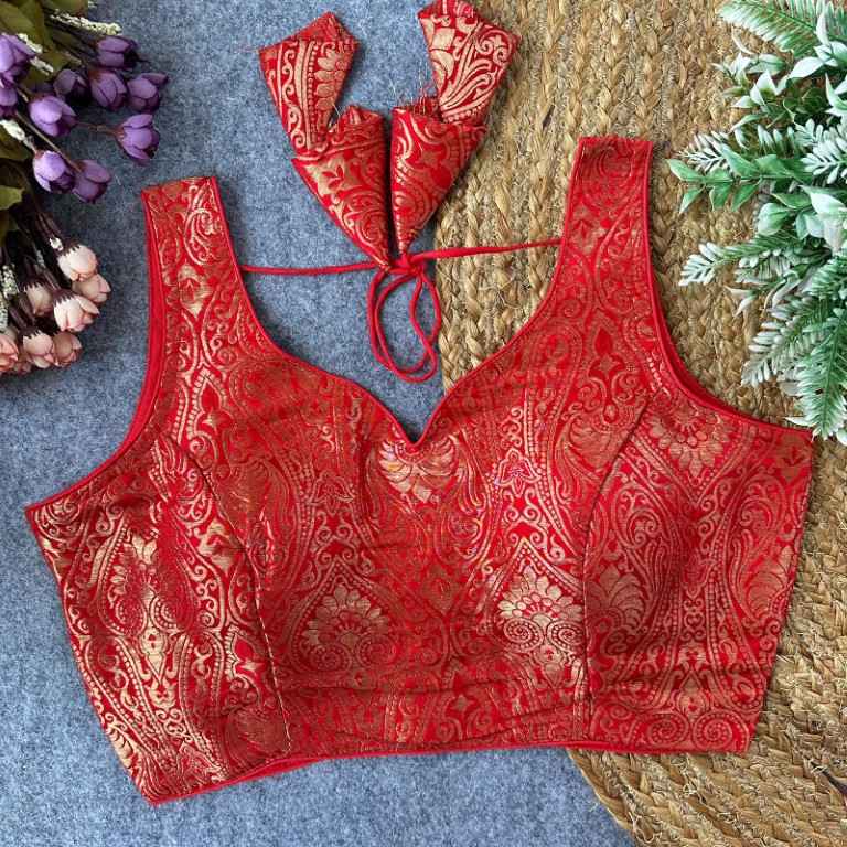 PURE BANARASI SILK GOLDEN ZARI WORK READYMADE BLOUSE