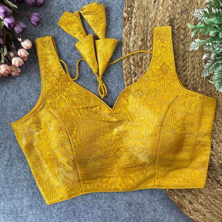 PURE BANARASI SILK GOLDEN ZARI WORK READYMADE BLOUSE