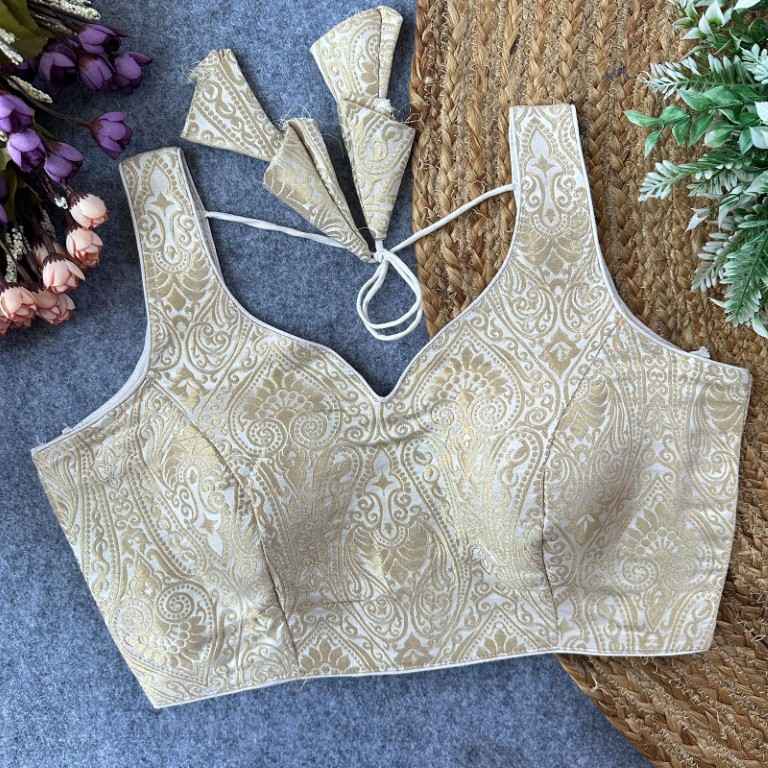 PURE BANARASI SILK GOLDEN ZARI WORK READYMADE BLOUSE