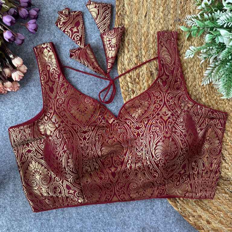 PURE BANARASI SILK GOLDEN ZARI WORK READYMADE BLOUSE