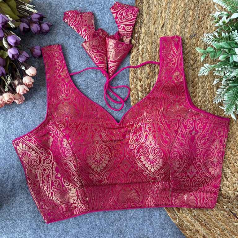 PURE BANARASI SILK GOLDEN ZARI WORK READYMADE BLOUSE