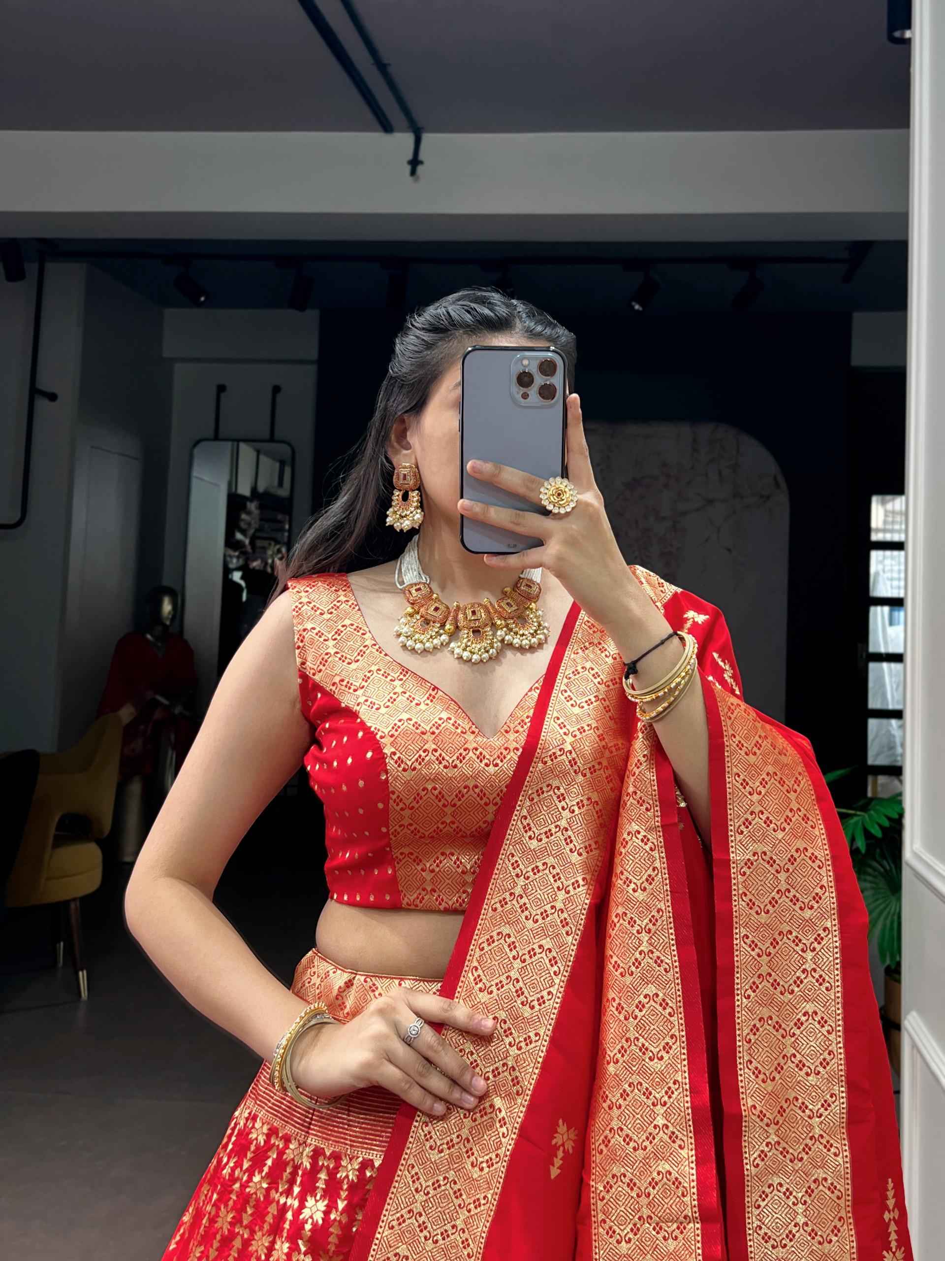 BANARASI SILK ZARI WEAVING WORK LEHENGA CHOLI