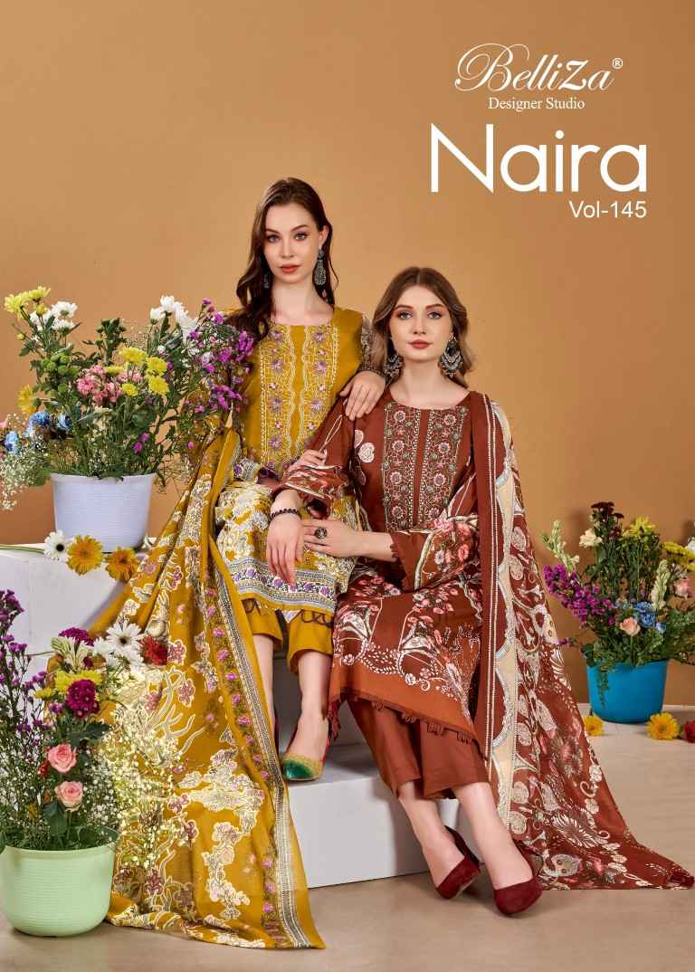 BELLIZA NAIRA VOL-145 PURE COTTON EMBROIDERY DRESS MATERIAL