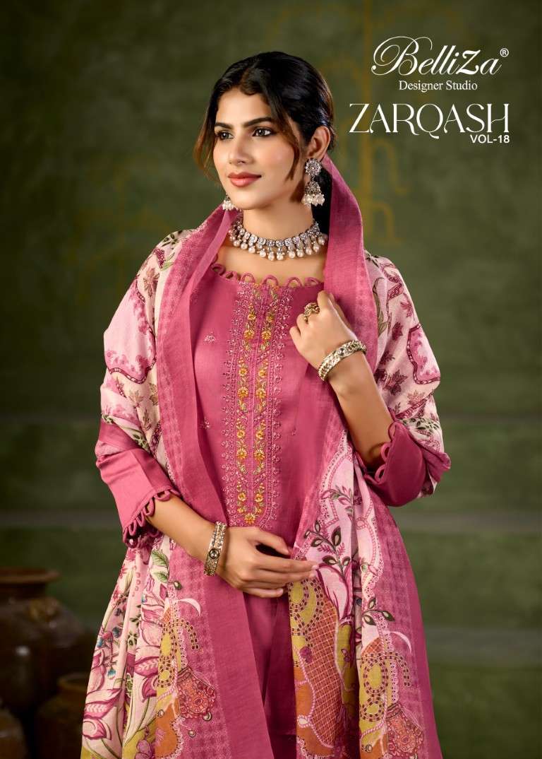 BELLIZA ZARQASH VOL-18 PURE HEAVY JAM COTTON DRESS MATERIAL