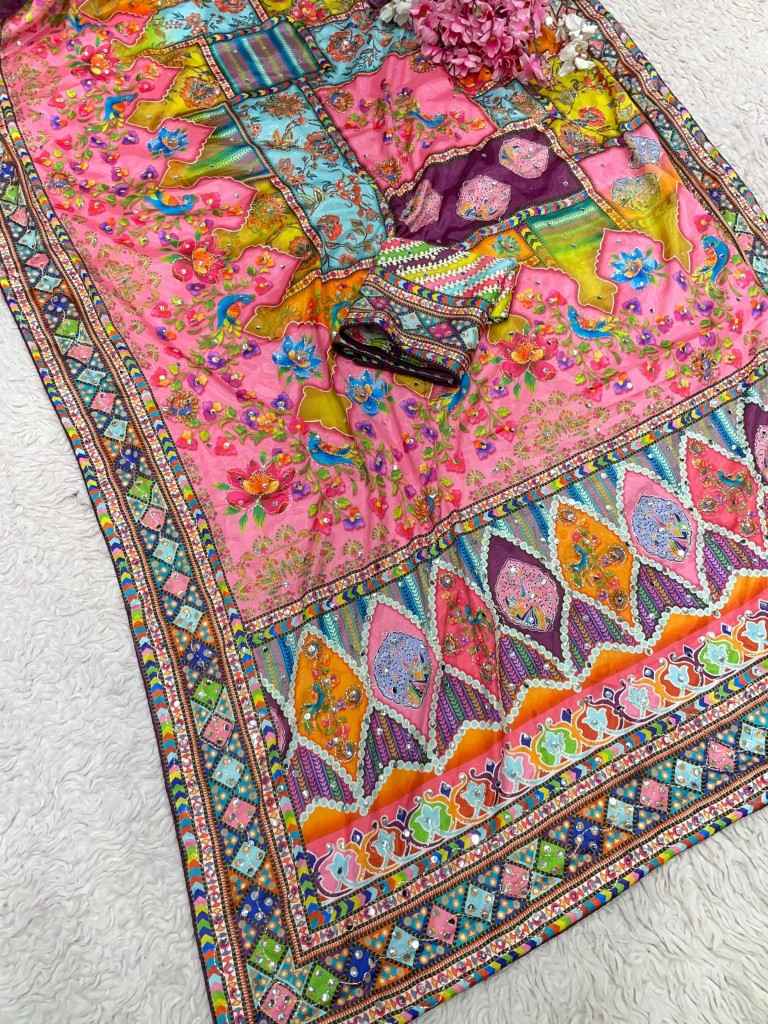 CHINNON DIGITAL PRINT AARI WORK & ORIGINAL MIRROR WORK SAREE