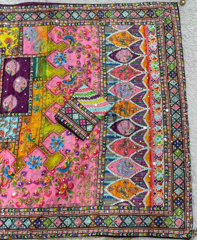 CHINNON DIGITAL PRINT AARI WORK & ORIGINAL MIRROR WORK SAREE