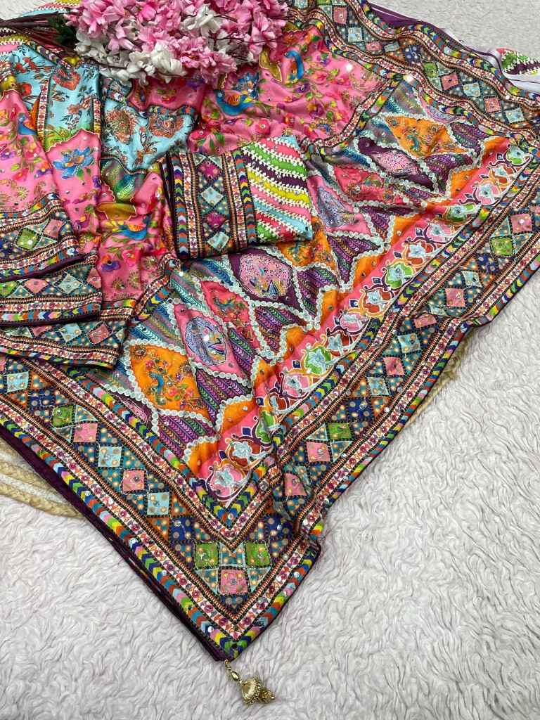 CHINNON DIGITAL PRINT AARI WORK & ORIGINAL MIRROR WORK SAREE