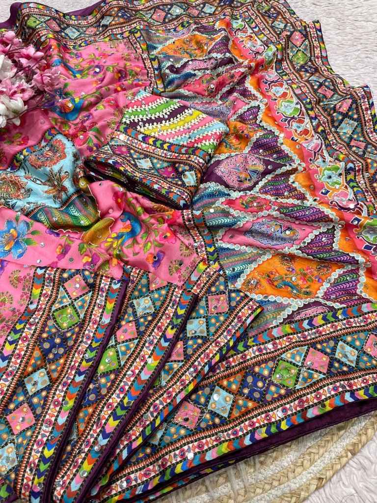 CHINNON DIGITAL PRINT AARI WORK & ORIGINAL MIRROR WORK SAREE
