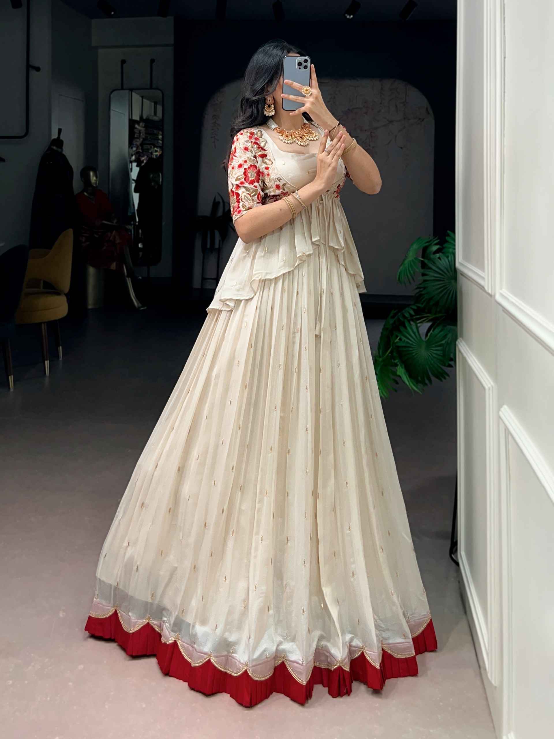 CHOCOLATE SILK SEQUINS AND THREAD EMBROIDERY WORK CO-ORD SET LEHENGA 