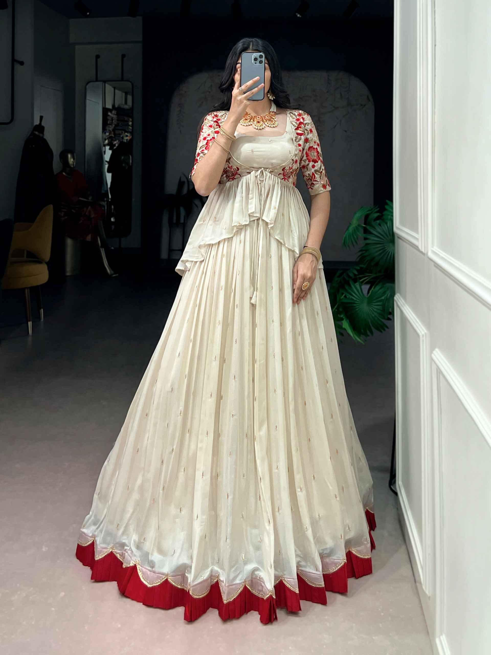 CHOCOLATE SILK SEQUINS AND THREAD EMBROIDERY WORK CO-ORD SET LEHENGA 