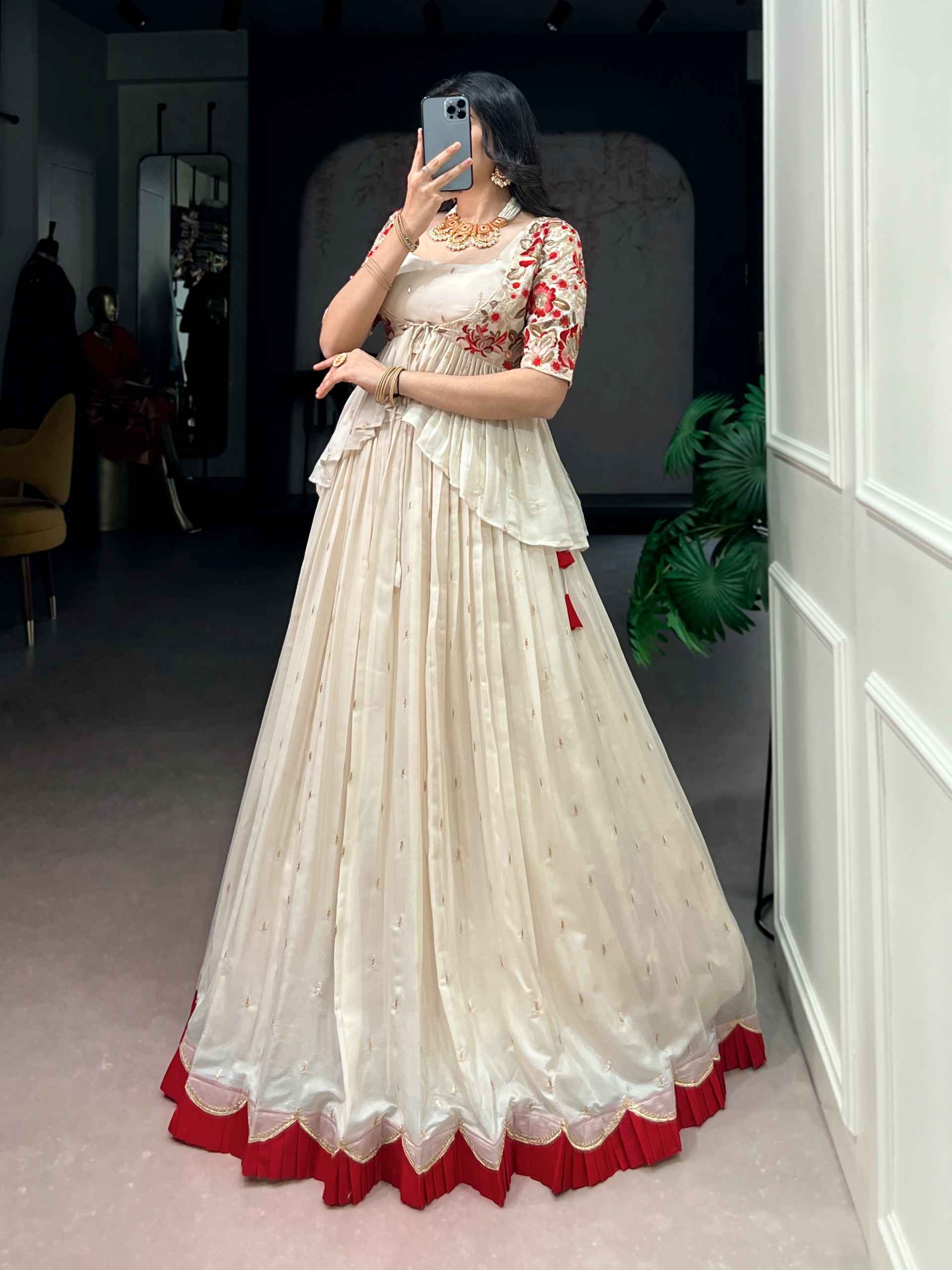 CHOCOLATE SILK SEQUINS AND THREAD EMBROIDERY WORK CO-ORD SET LEHENGA 