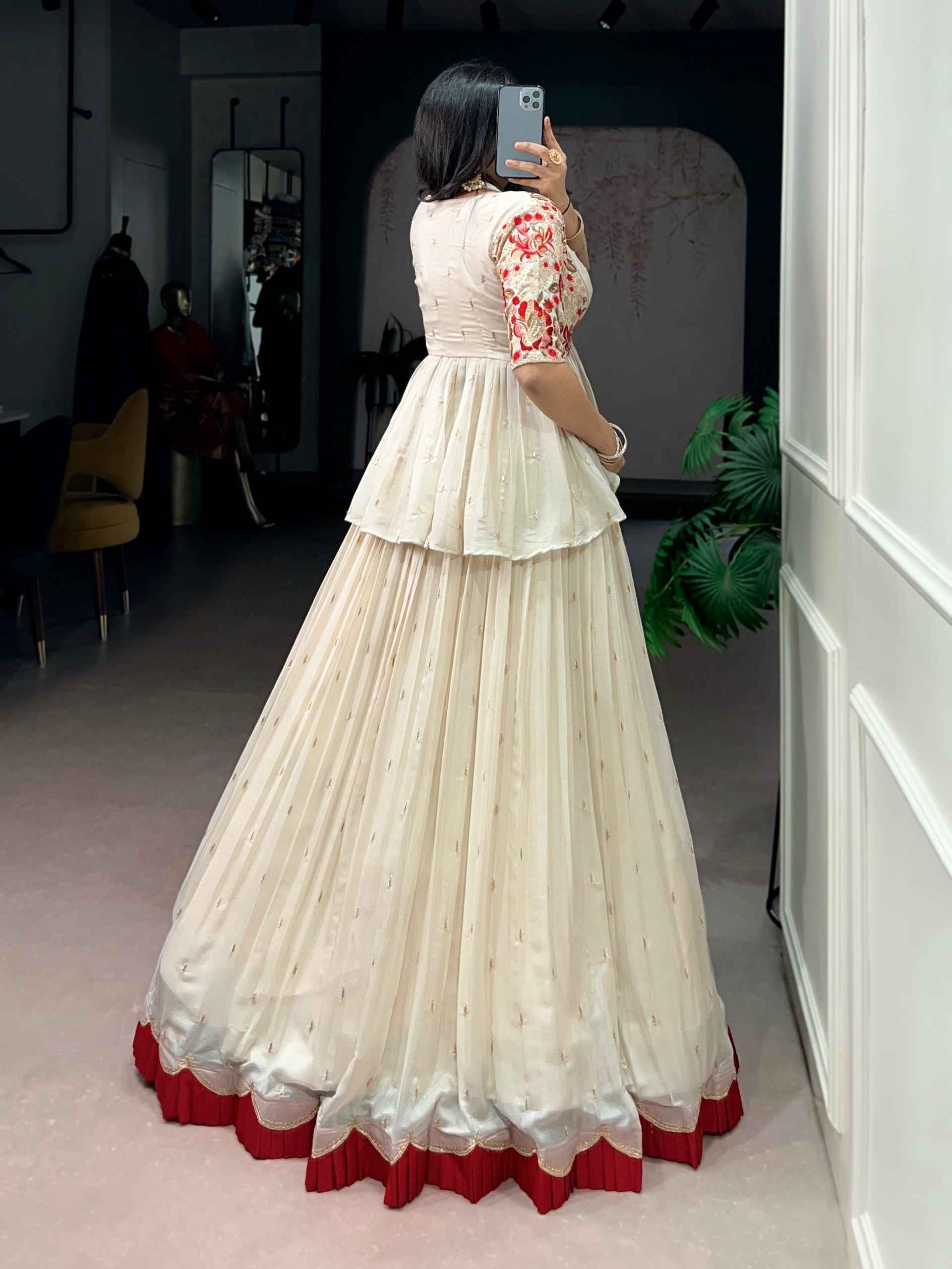 CHOCOLATE SILK SEQUINS AND THREAD EMBROIDERY WORK CO-ORD SET LEHENGA 