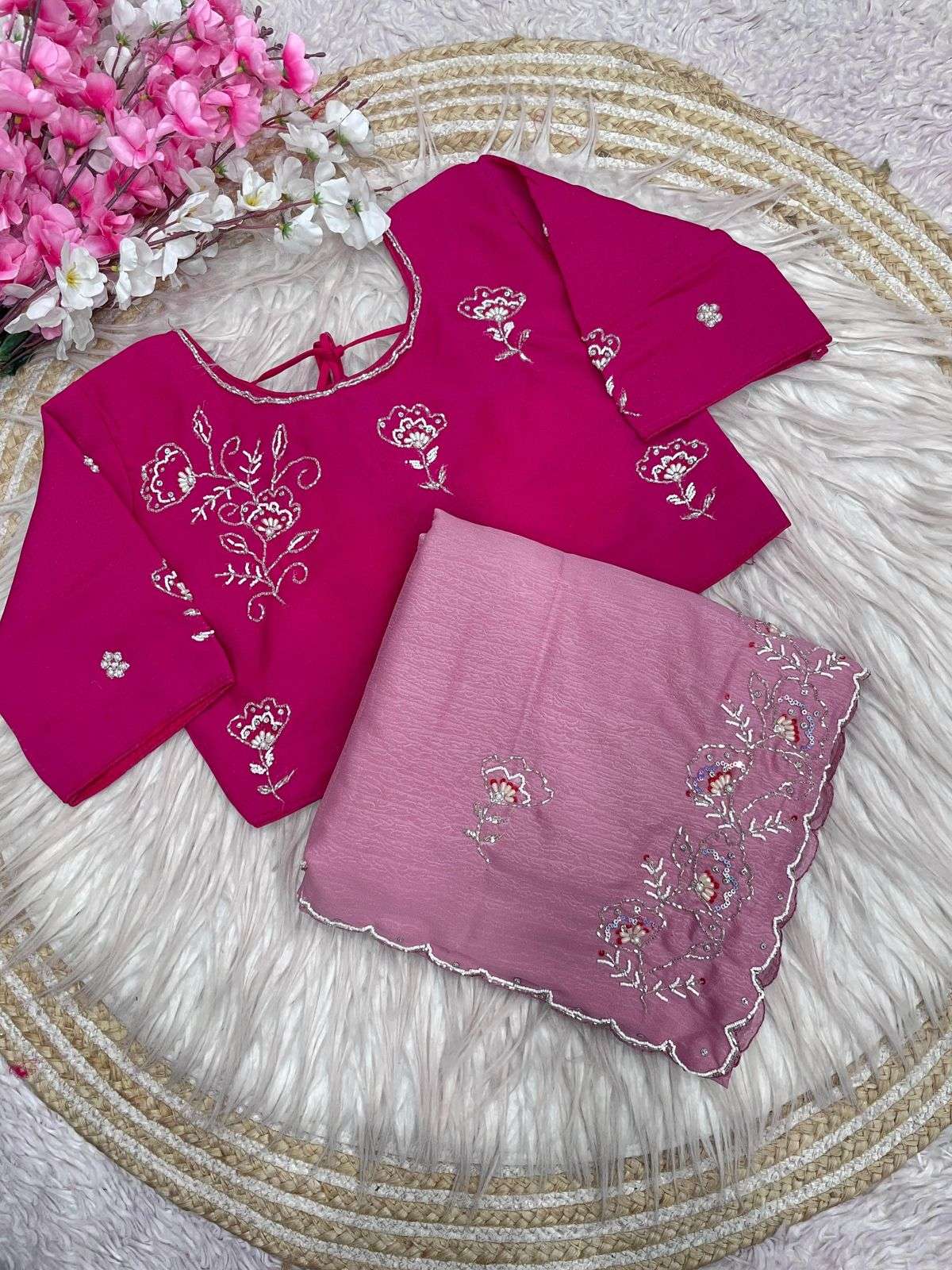CRUSH CHIFFON KHATLI CUTDANA HANDWORK SAREE