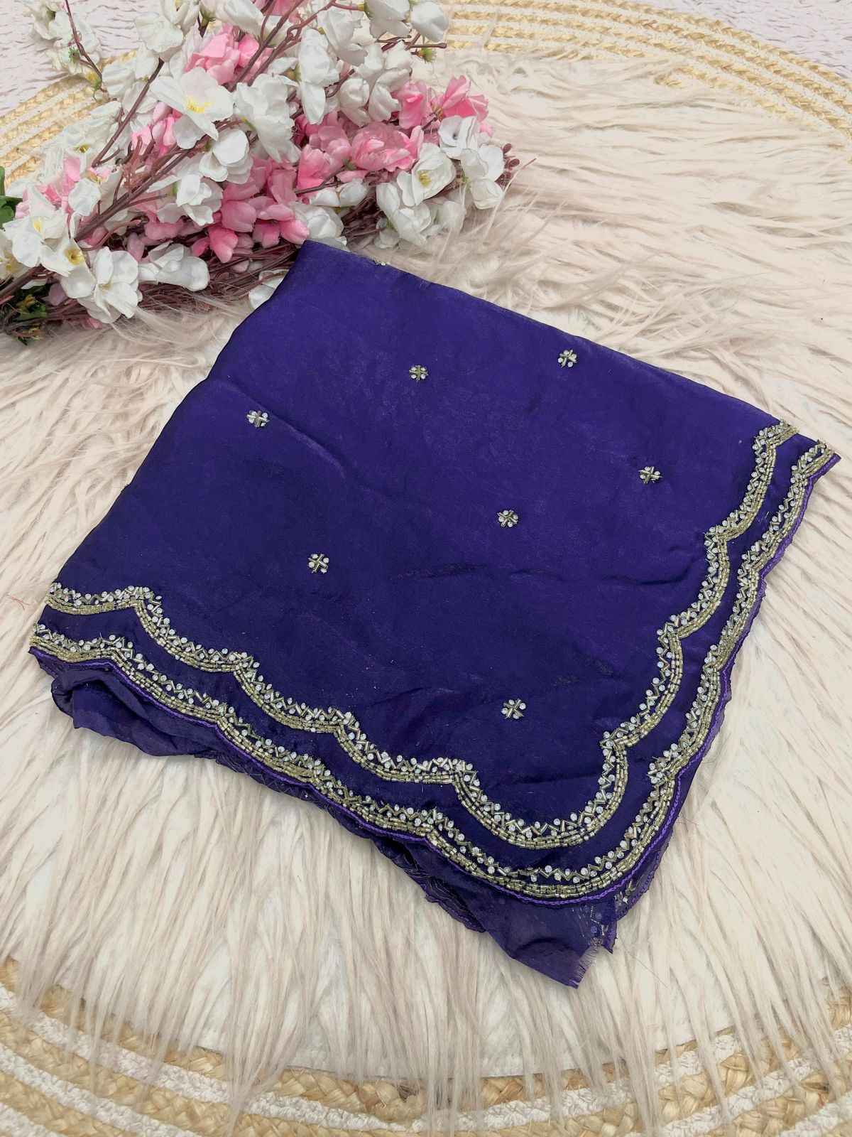 FANDY SATTIN KHATLI CUT DANA HANDWORK SAREE