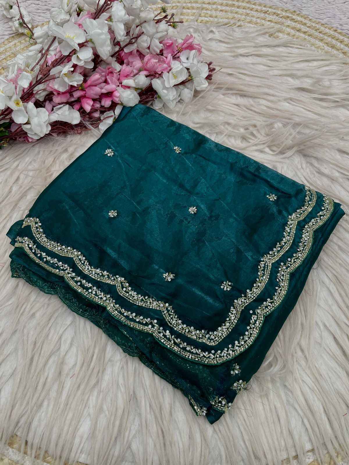 FANDY SATTIN KHATLI CUT DANA HANDWORK SAREE