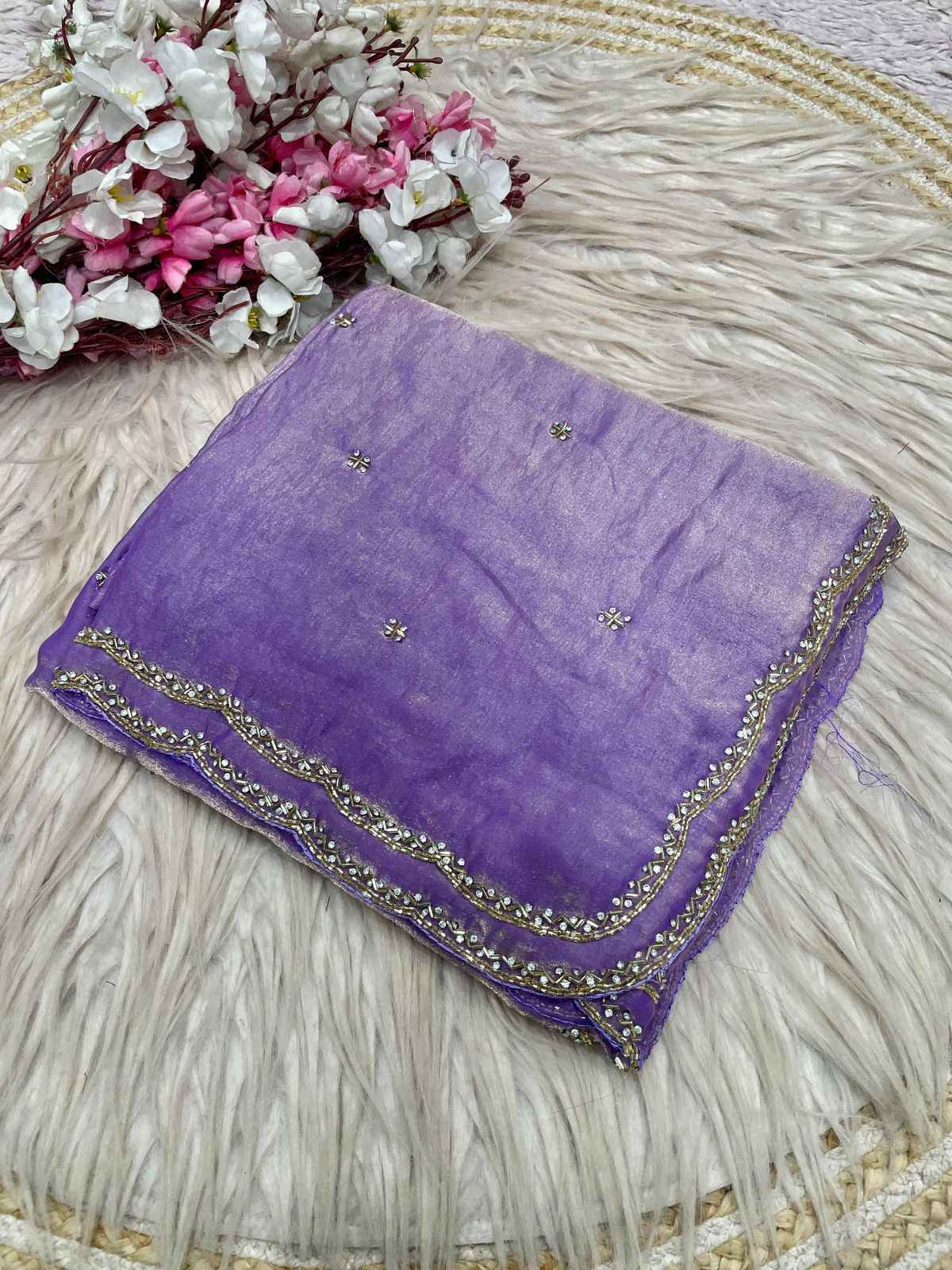 FANDY SATTIN KHATLI CUT DANA HANDWORK SAREE