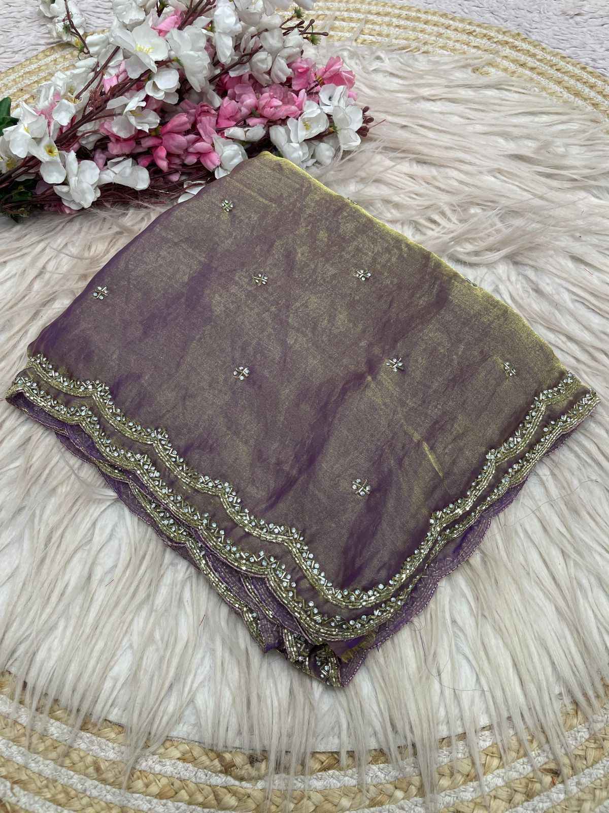 FANDY SATTIN KHATLI CUT DANA HANDWORK SAREE