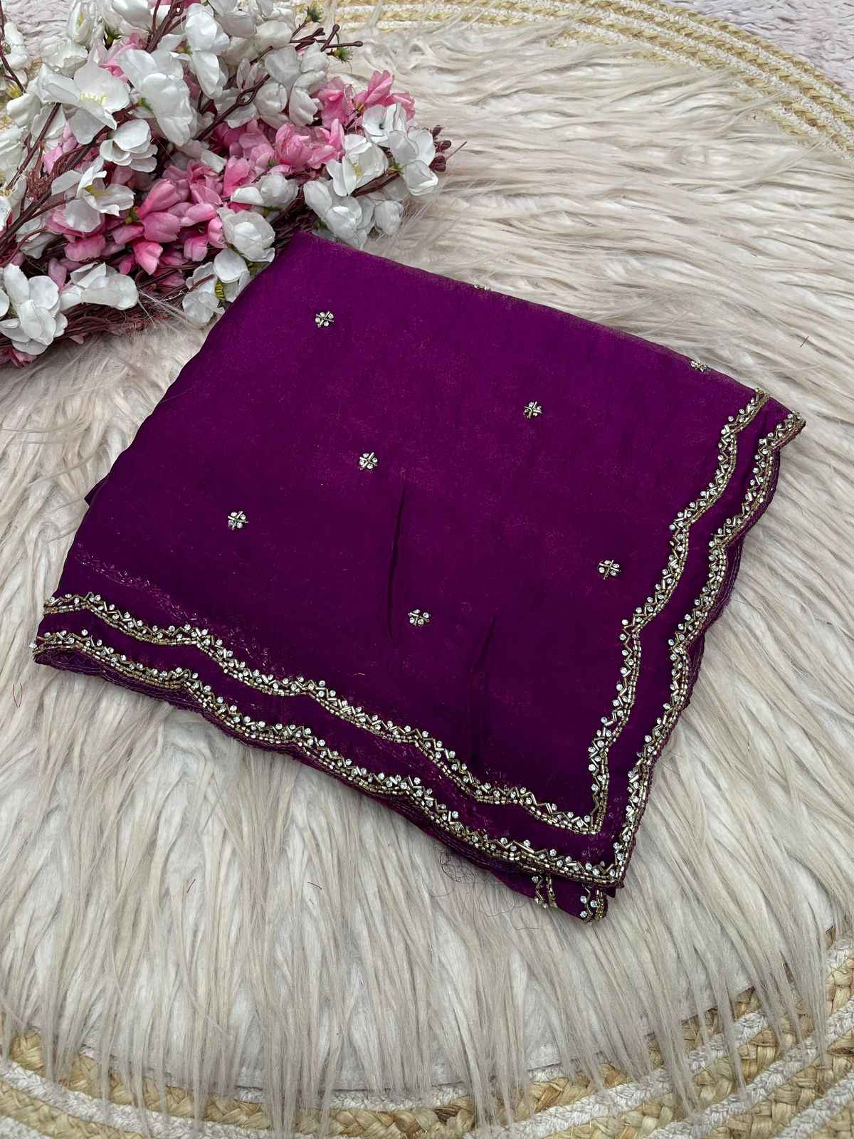 FANDY SATTIN KHATLI CUT DANA HANDWORK SAREE