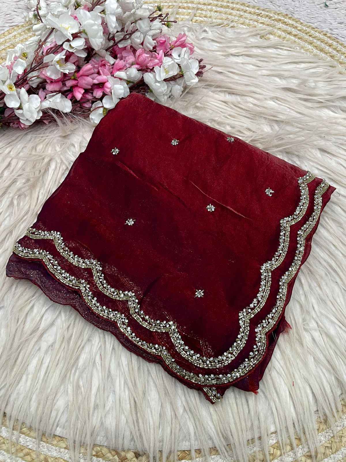 FANDY SATTIN KHATLI CUT DANA HANDWORK SAREE