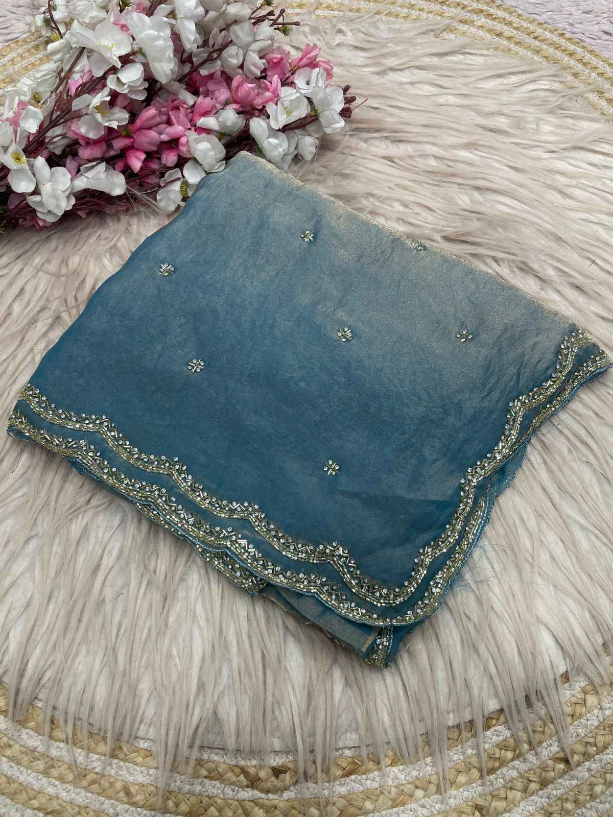 FANDY SATTIN KHATLI CUT DANA HANDWORK SAREE