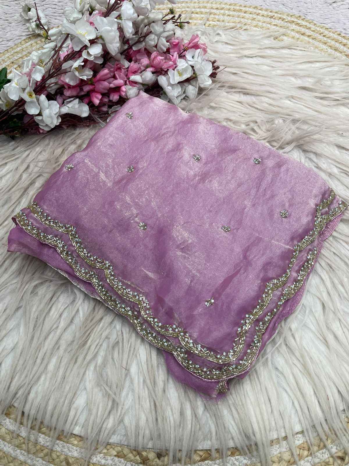 FANDY SATTIN KHATLI CUT DANA HANDWORK SAREE