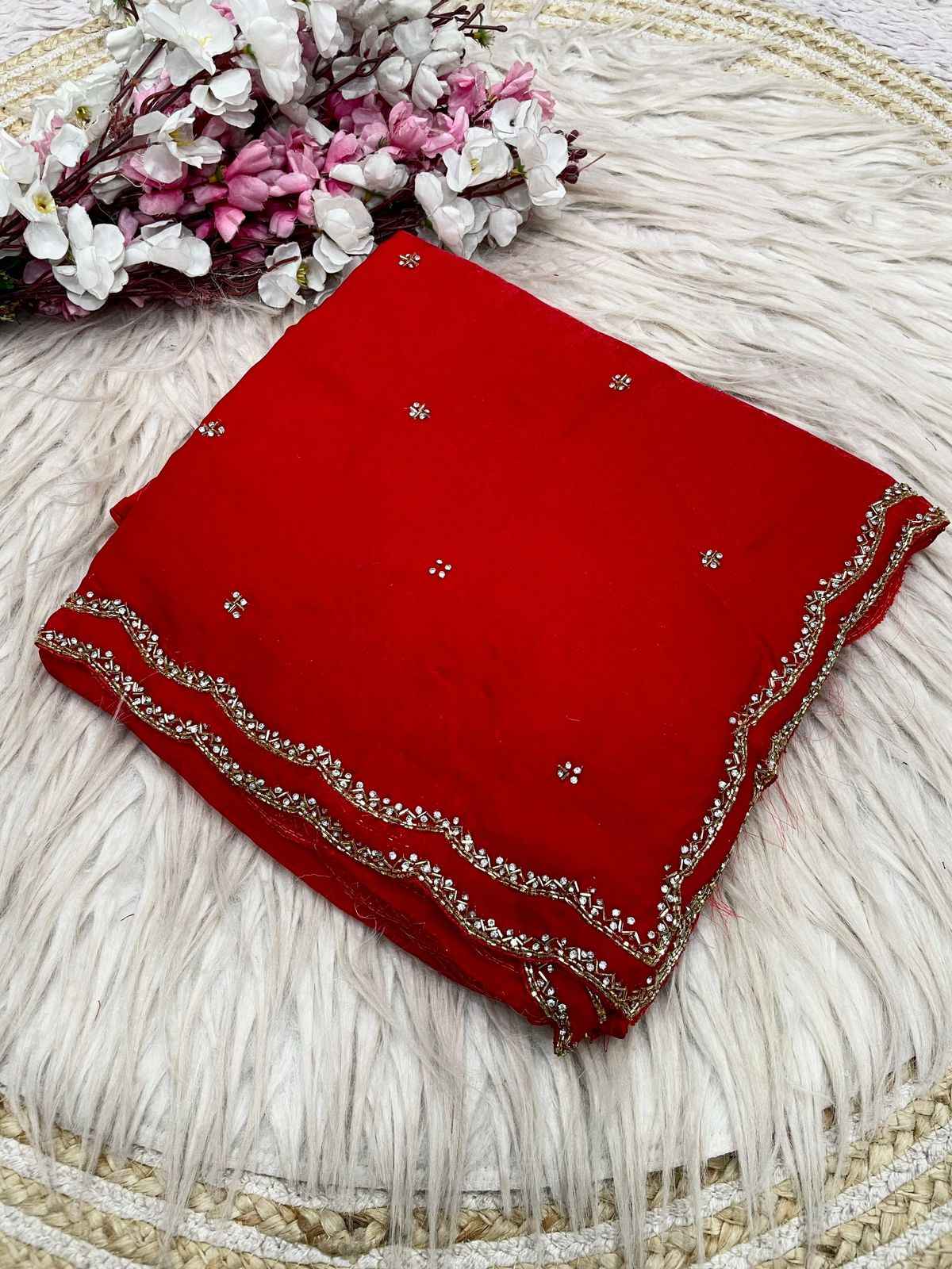 FANDY SATTIN KHATLI CUT DANA HANDWORK SAREE