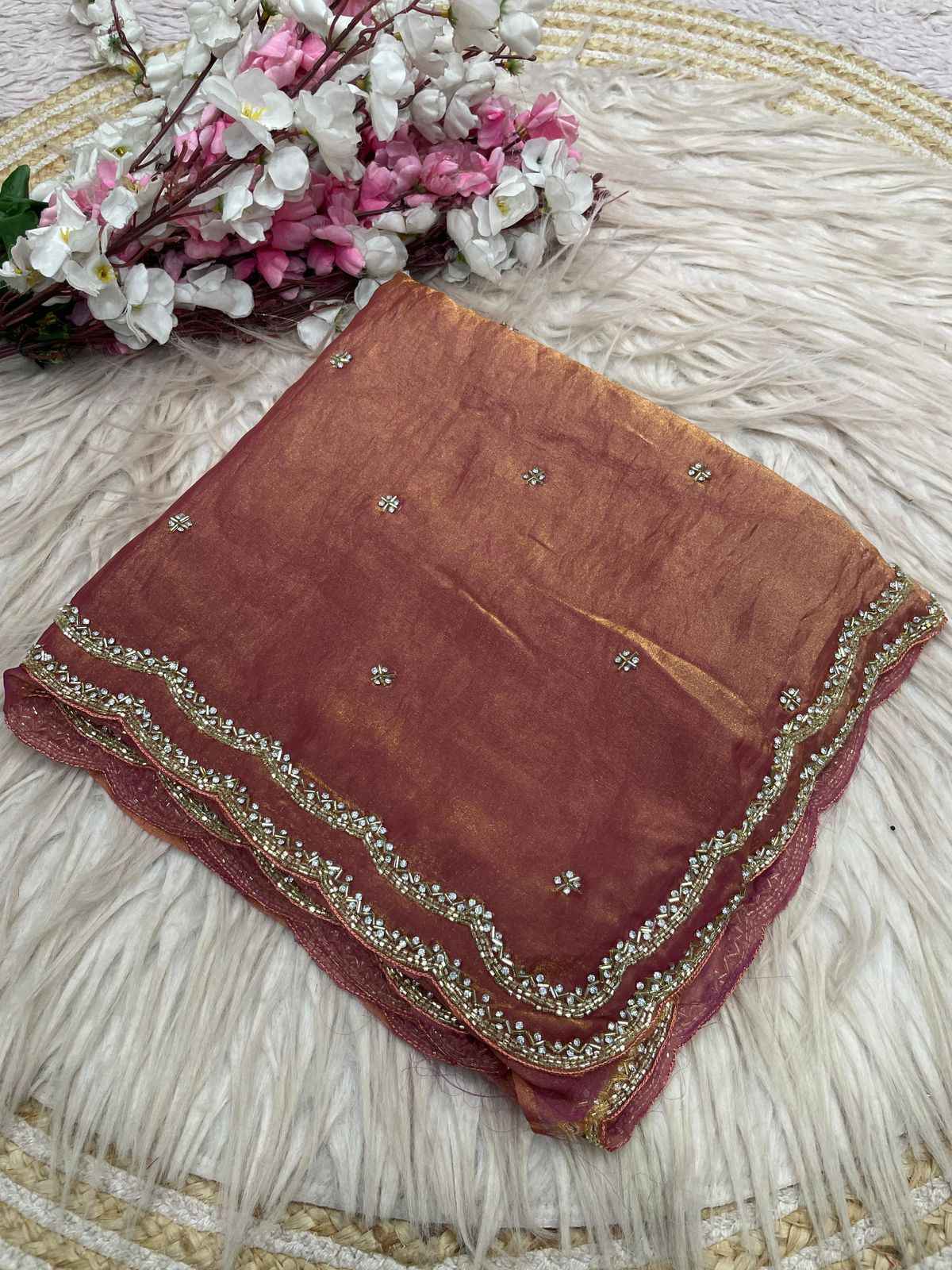 FANDY SATTIN KHATLI CUT DANA HANDWORK SAREE