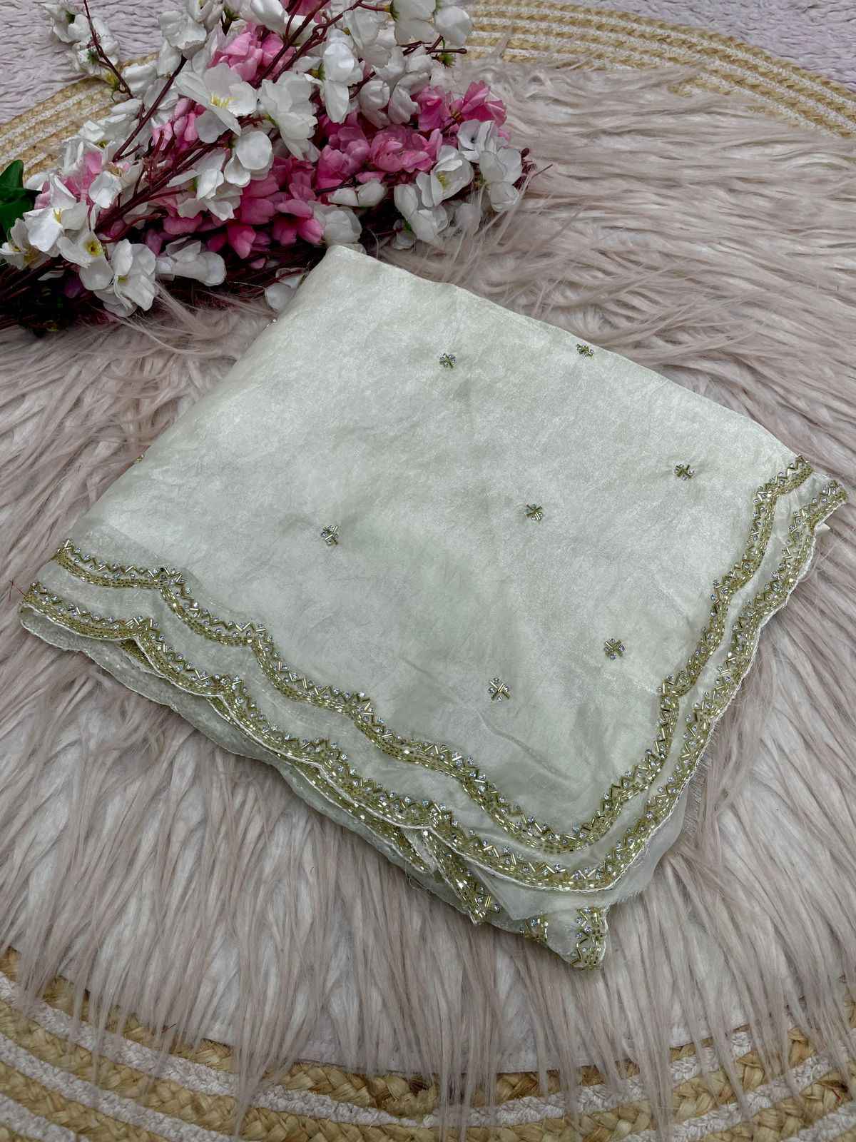 FANDY SATTIN KHATLI CUT DANA HANDWORK SAREE