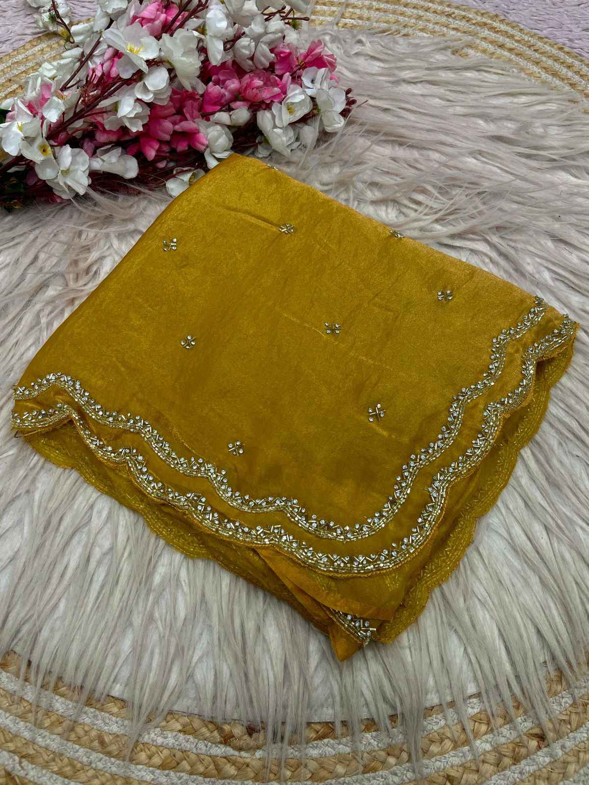 FANDY SATTIN KHATLI CUT DANA HANDWORK SAREE
