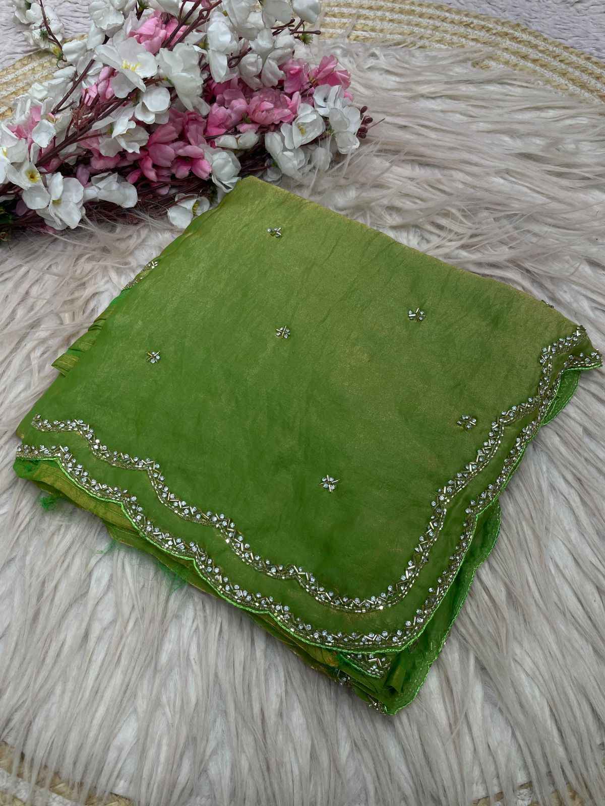 FANDY SATTIN KHATLI CUT DANA HANDWORK SAREE