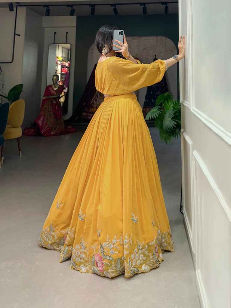 GEORGETTE SEQUINS AND THREAD EMBROIDERY WORK CORD SET LEHENGA 