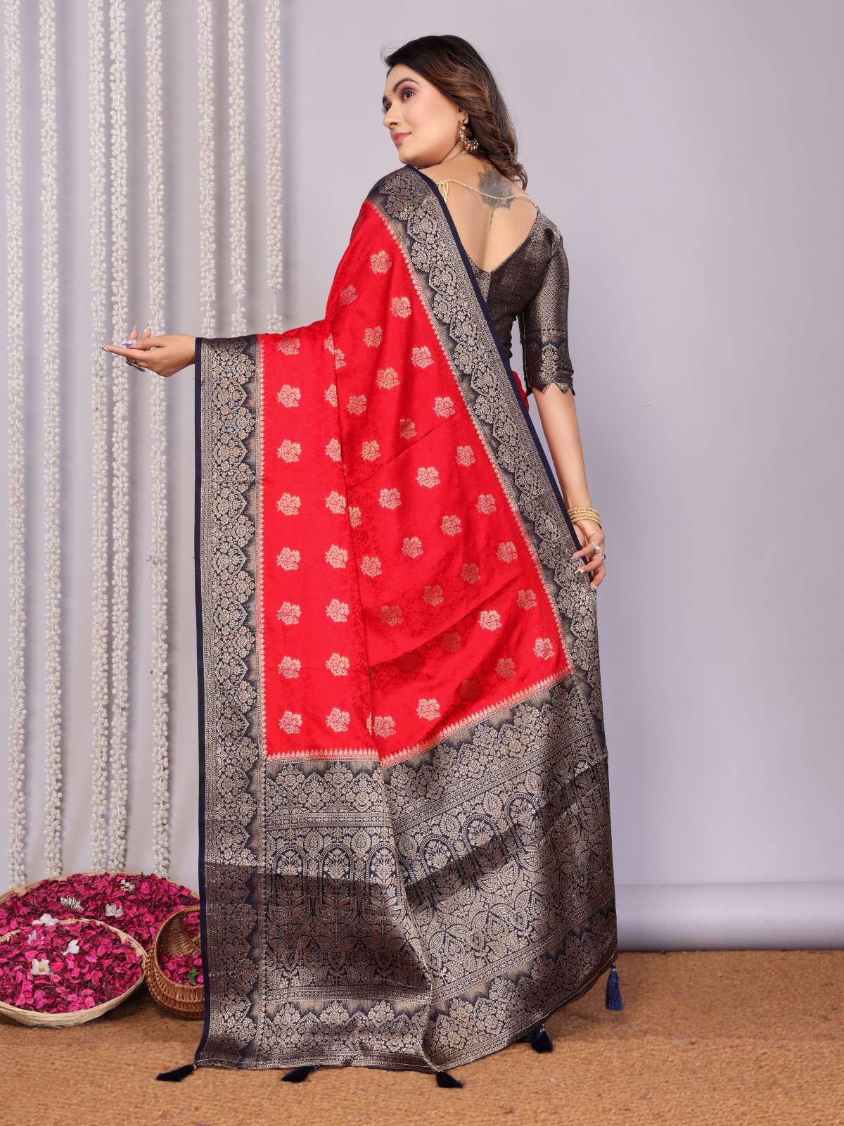 HANDLOOM SATIN SILK ZARI WEAVING SAREE