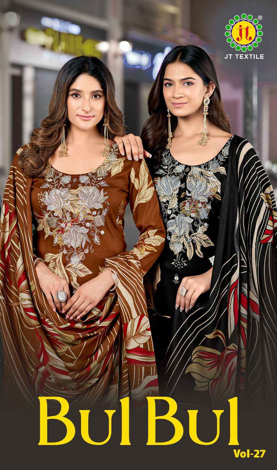 JT BULBUL VOL-27 RAYON PREMIUM EMBROIDERY WORK DRESS MATERIAL 