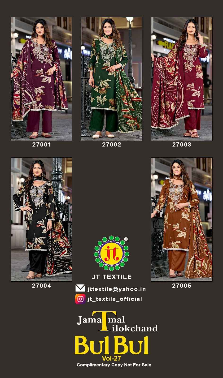 JT BULBUL VOL-27 RAYON PREMIUM EMBROIDERY WORK DRESS MATERIAL 