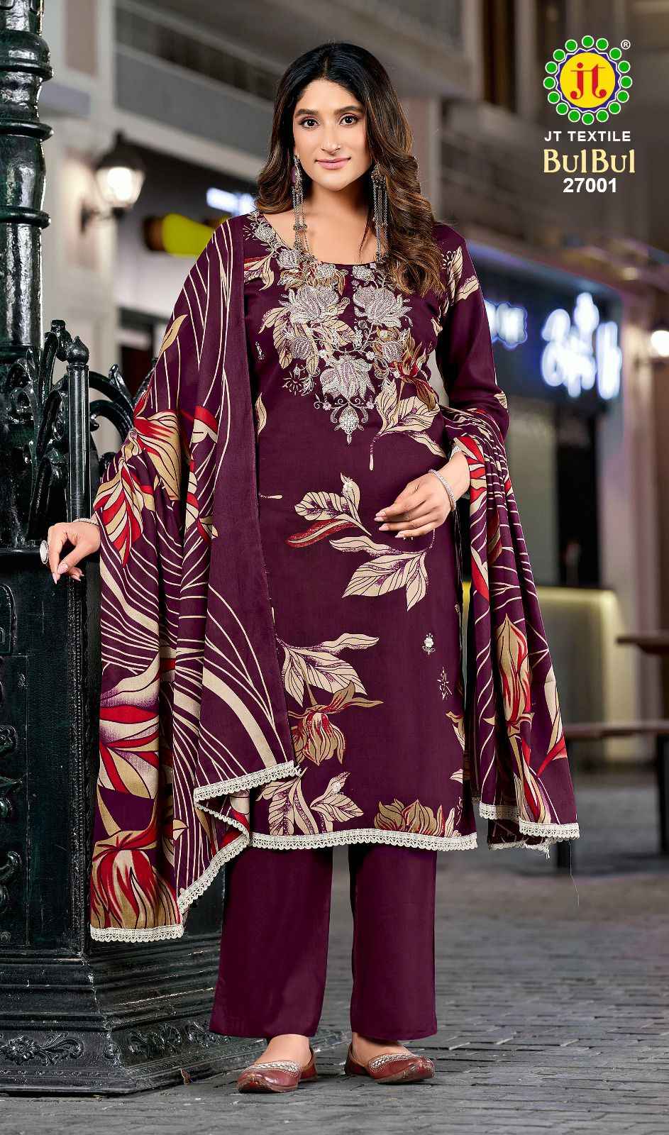 JT BULBUL VOL-27 RAYON PREMIUM EMBROIDERY WORK DRESS MATERIAL 