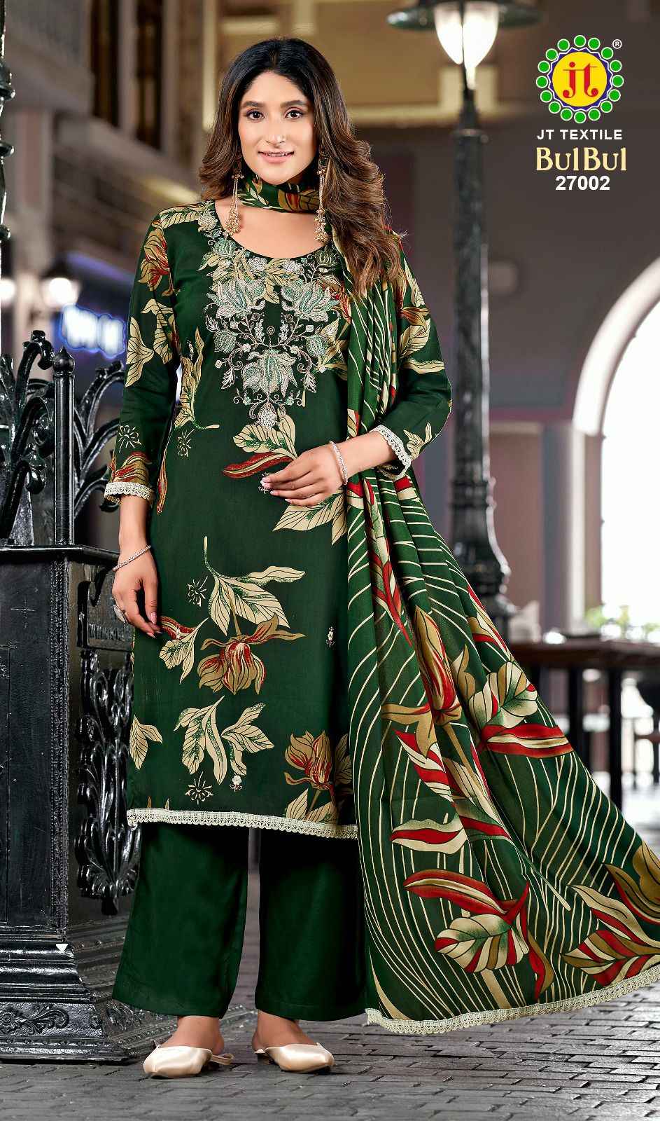 JT BULBUL VOL-27 RAYON PREMIUM EMBROIDERY WORK DRESS MATERIAL 