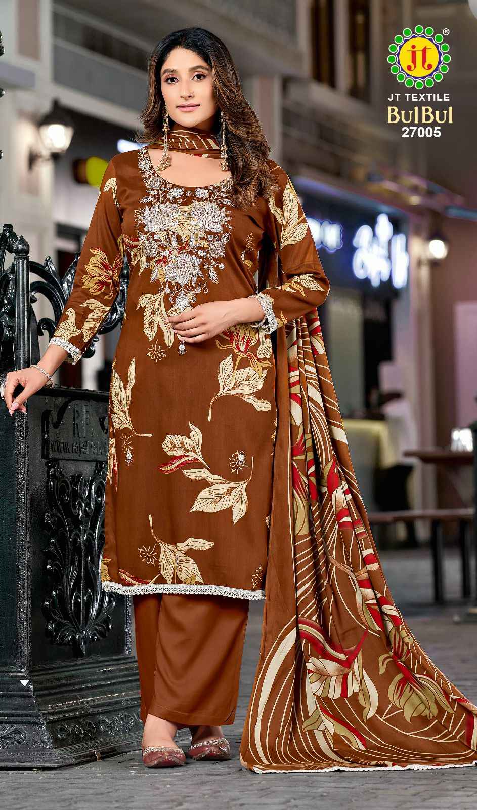JT BULBUL VOL-27 RAYON PREMIUM EMBROIDERY WORK DRESS MATERIAL 